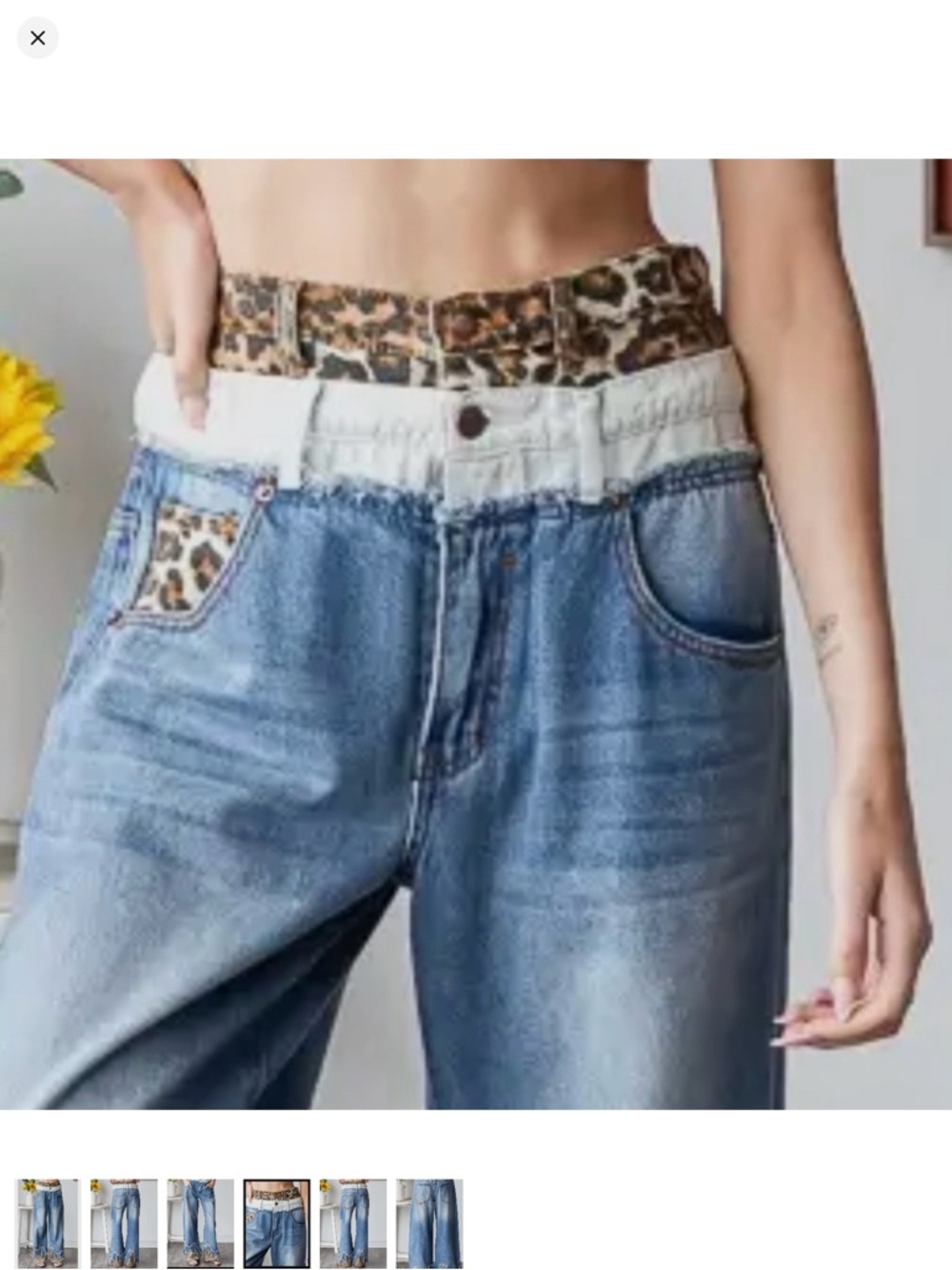 Oli & Hali Blue Wide-Leg Jeans with Leopard Trim - Picture 3 of 4